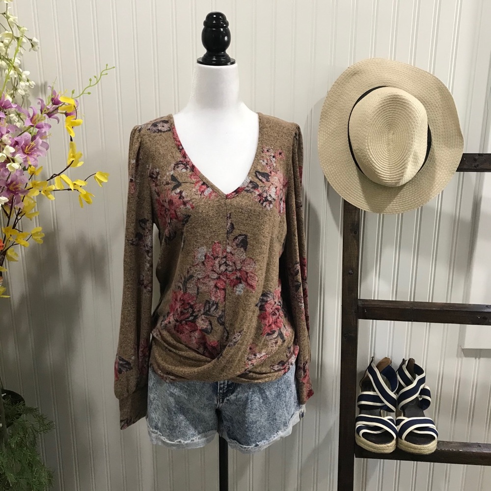Sz XL Blouson Sleeve Twist Hem - Picture 3 of 16